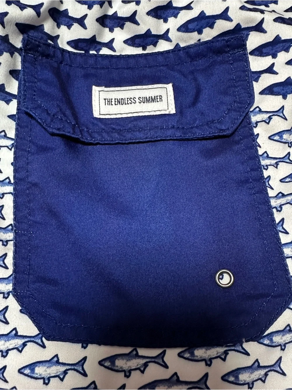 Men's Medium Shark Print Swim Trunks in Red White & Blue